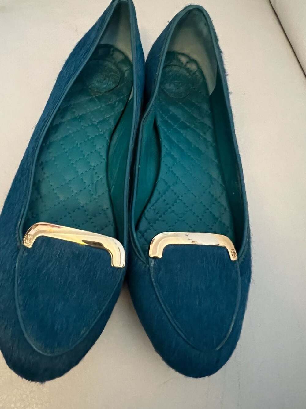 Tory Burch Jess Teal Calf Hair Ballet Flats